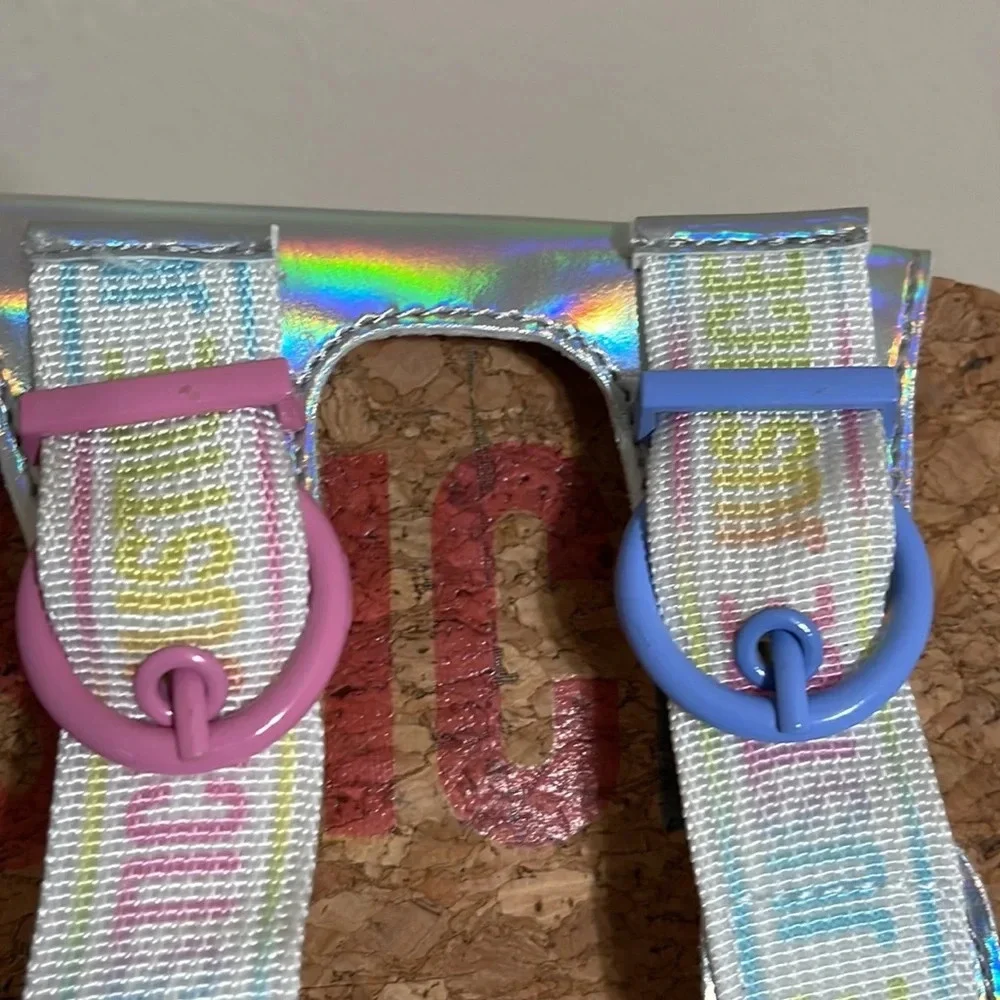 Justice Girls Size 5 Slip On Footbed Sandal Slide New Multicolor